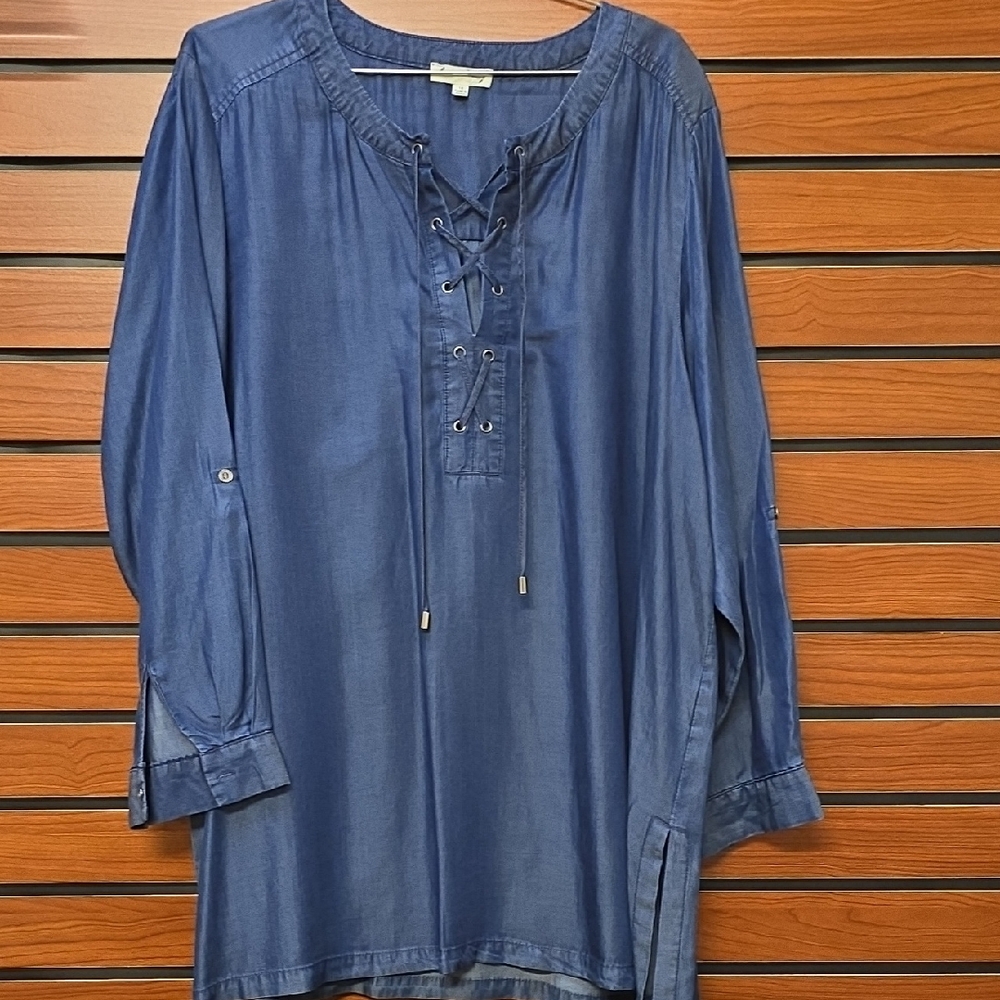 Jane and Delancey Blue Lace-Up Blouse